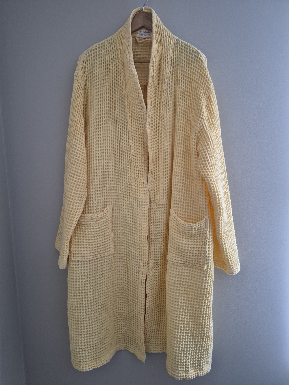 Cozy Waffle-Knit Robe in Light Yellow - Women’s Lounge Wrap Spa Robe